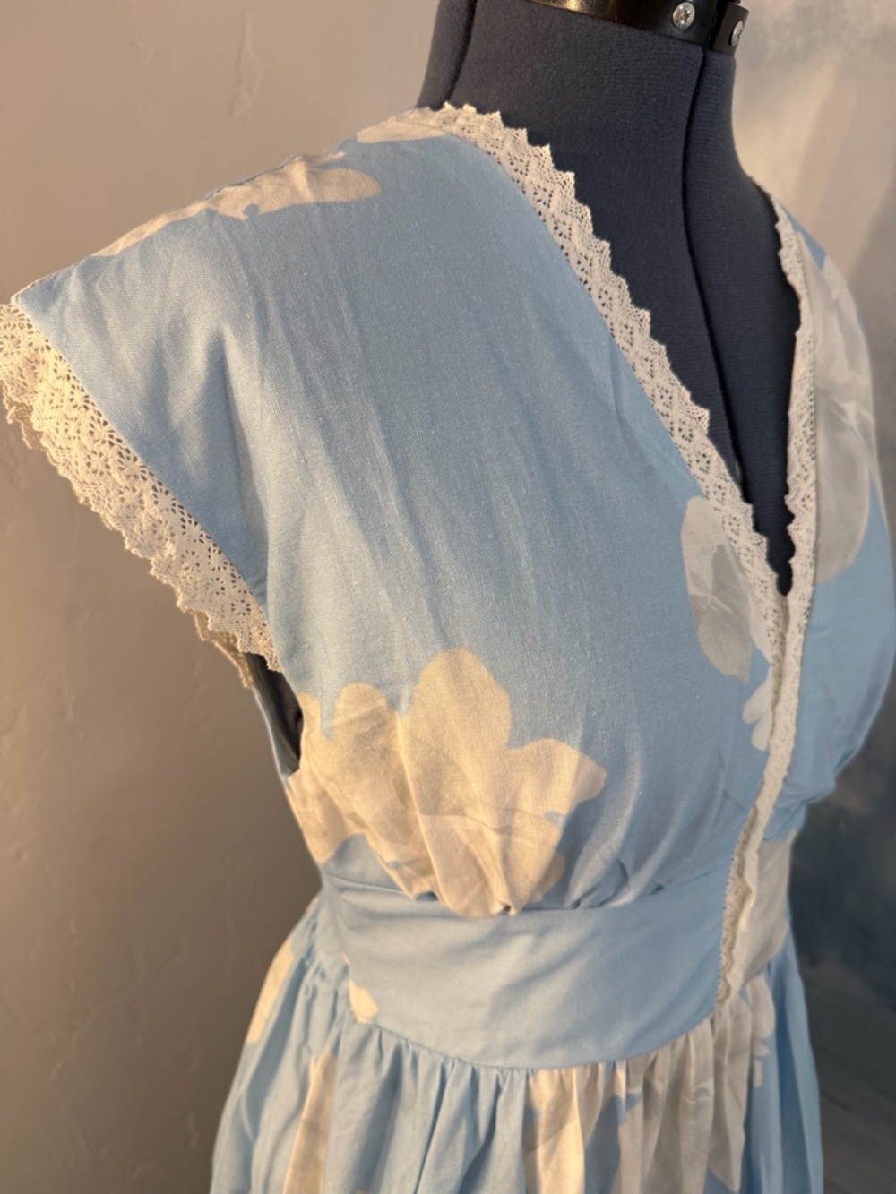 Sky Blue Floral Lace-Trim Maxi Dress 168 - Picture 4 of 7